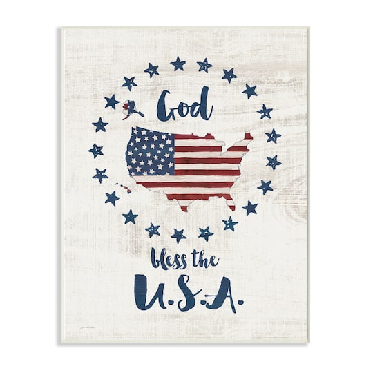 Stupell Industries God Bless the USA Stars and Stripes Americana Rustic Wood Look Sign, 10&#x22; x 15&#x22;
